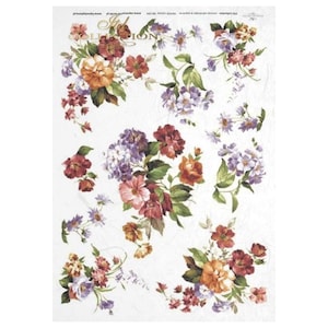 Kastanjebruine oranje en paarse bloemen ITD A4 rijstpapier Mulberry papier voor decoupage 210 x 297 mm gratis post in VK