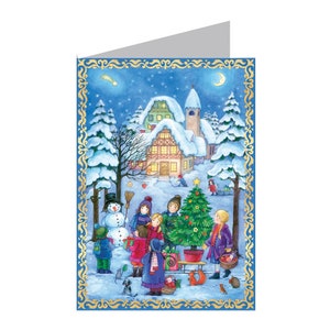 Kinderen en sneeuwpop Richard Sellmer Verlag Traditionele Duitse adventskalenderkaart 105 x 155 mm met Env en 24 kleine deurtjes om te openen