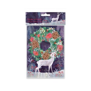 Zilveren hertenkrans adventskalenderkaart met envelop 170 x 120 mm Roger la Borde 24 kleine deurtjes om te openen