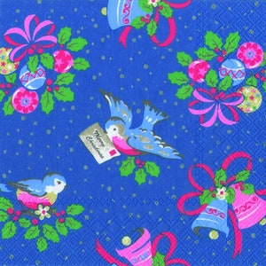 Christmas Birds Blue Cath Kidston IHR Servilletas de mesa de papel Servilletas cuadradas de 3 capas de 33 cm
