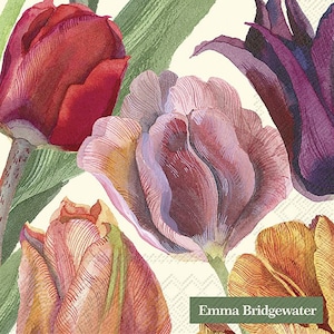 Tovaglioli di carta Emma Bridgewater Tulips Cream Cocktail IHR da tavola, 25 cm o 10 pollici quadrati, 3 veli