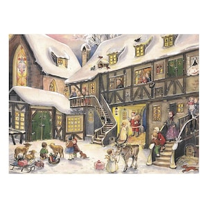 Sneeuwlandschap Richard Sellmer Midi Traditionele Duitse Advent Celendar-kaart 210 x 148 mm met 24 deurtjes om te openen