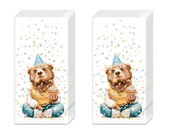 Happy Teddy Christmas Tissues 2 packs of 10 IHR Tissues 4 ply 20 cm square