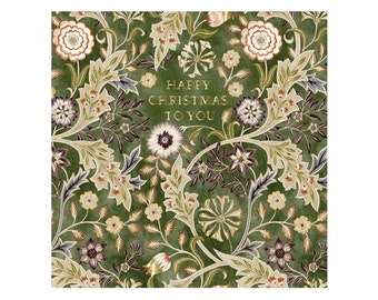 William Morris Single Embossed Christmas Card Christmas Thistle