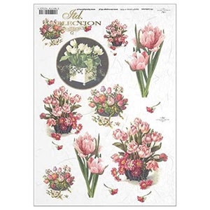 Tulpen in manden, dozen, op takken met andere bloemen ITD A4 Rijstpapier Moerbeipapier voor decoupage 210 x 297 mm Gratis post in VK