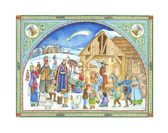 Nativity Wise Men Richard Sellmer Verlag Traditional German Advent Calendar Card 105 x 155 mm with Envelope and 24 little doors to open