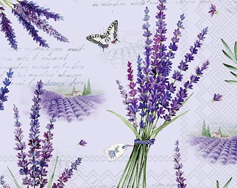 Serviettes de table en papier Viola Lavender Butterfly Floral IHR 33 cm carré 3 plis serviettes de table