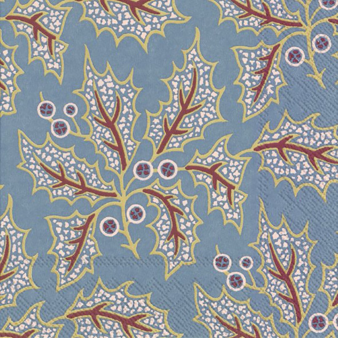 V&A Holly Papierservietten – 20 Stück, 33 Cm, 3-lagig, Bunte Blumen Auf Hellblauem Grund