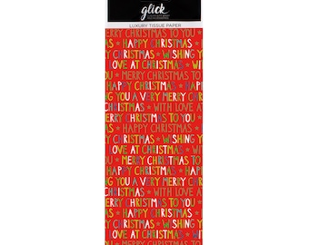 Papier d'emballage de soie Noël Script Red Glick 4 feuilles 50 x 75 cm pliées en un paquet