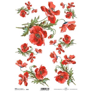 Papel de arroz Red Poppy ITD A4 Papel Mulberry para Decoupage 210 x 297 mm Postagem gratuita no Reino Unido