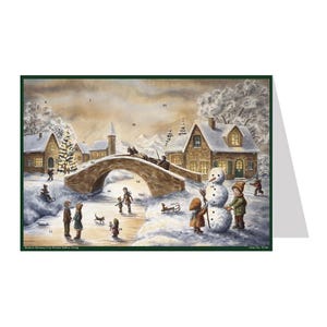 Sneeuwpopbrug Richard Sellmer Verlag Traditionele Duitse adventskalenderkaart 105 x 155 mm met envelop en 24 deurtjes om te openen