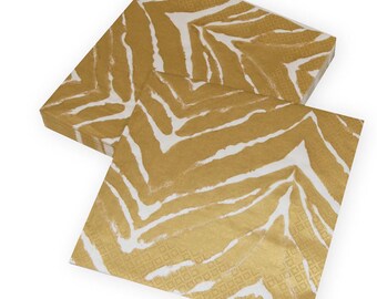 Serwetki stołowe Caspari Go Wild Gold Animal Print, kwadratowe, 40 cm, 3-warstwowe, obiadowe