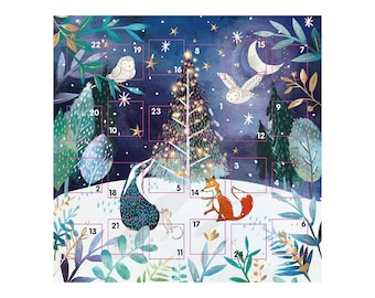 Friends in the Forest Fox and Badger Ling Advent Calendar Card 159 x 159 mm with Envelope and 24 little doors to open