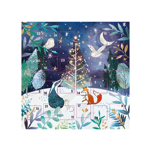 Friends in the Forest Fox and Badger Ling Advent Calendar Card 159 x 159 mm with Envelope and 24 little doors to open