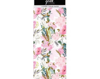 Summer Floral Pink Flowers Glick Tissue Wrapping Paper 4 sheets 50 x 75 cm folded into a pack