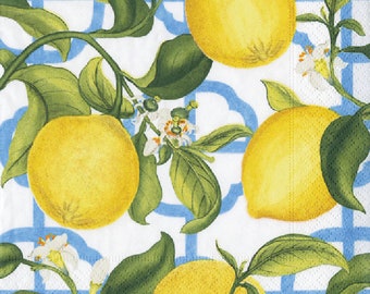 Ivory Seville Lemons Cocktail Caspari Paper Table Napkins 25 cm or 10 inches square 3 ply