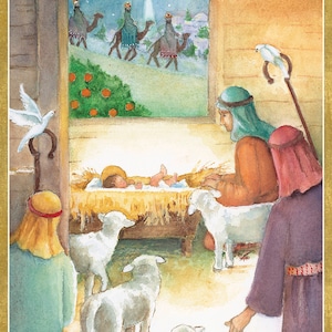 Creche Kerststal Caspari Kerstkaarten 118 mm x 153 mm 5 in een verpakking met enveloppen