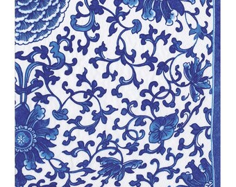 Indigo Garden Blue/White Caspari Paper Cocktail Napkins 25 cm, opakowanie 20 szt., 3-warstwowe