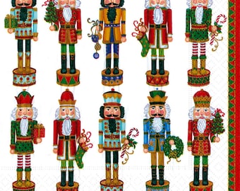 Caspari Nutcracker Parade White Christmas Paper Table Napkins 33 cm square 3 ply lunch napkins