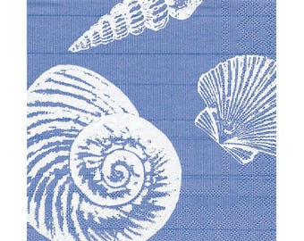 Serwetki koktajlowe papierowe Caspari w kolorze muszli Ocean Blue, 25 cm, 20 szt., 3-warstwowe