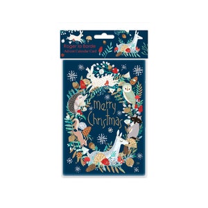 Dierenkrans adventskalenderkaart met envelop 170 x 120 mm Roger la Borde 24 kleine deurtjes om te openen