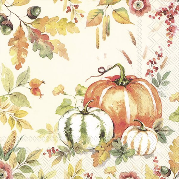 Pumpkin Love Cream Thanksgiving Autumn IHR Paper Table Napkins 33 cm square 3 ply lunch napkins