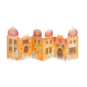 Adventsgevels Oranje Kasteel Adventskaart met 24 deuren en Envelop Concertina 16,5 x 11,5 cm en 24 deurtjes om te openen