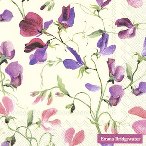 Guardanapos de mesa de papel Emma Bridgewater Sweet Pea Cream IHR 33 cm quadrados 3 camadas guardanapos de almoço