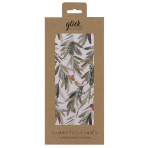 Fairytale Forest ROBINS AND BRANCHES Natale Glick 4 fogli carta da regalo velina 50 x 75 cm