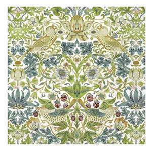 Strawberry Thief William Morris (V&A) Tovaglioli da tavola in carta IHR bianchi, quadrati da 33 cm, 3 veli