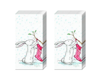 Charming Snow Rabbits Christmas Novelty Tissues 2 packs of 10 IHR Tissues 4 ply 20 cm square