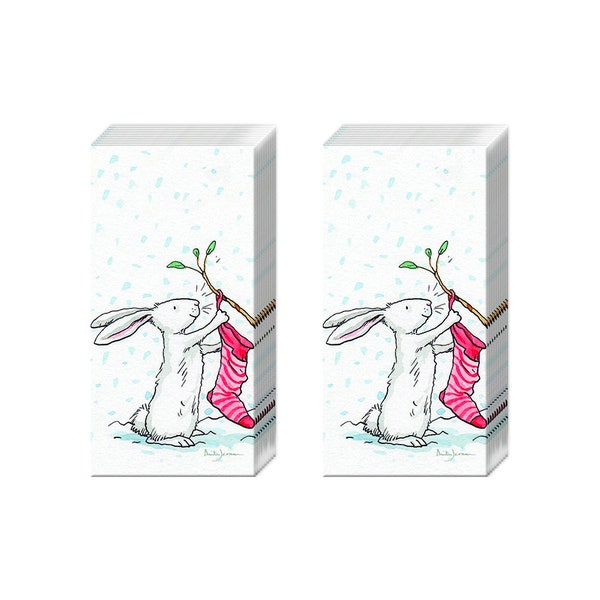 Charming Snow Rabbits Christmas Novelty Tissues 2 packs of 10 IHR Tissues 4 ply 20 cm square