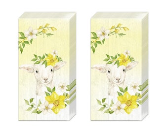 Lammy Yellow Spring Lamb Sheep Easter Tissues 2 packs of 10 IHR Tissues 4 ply 20 cm square