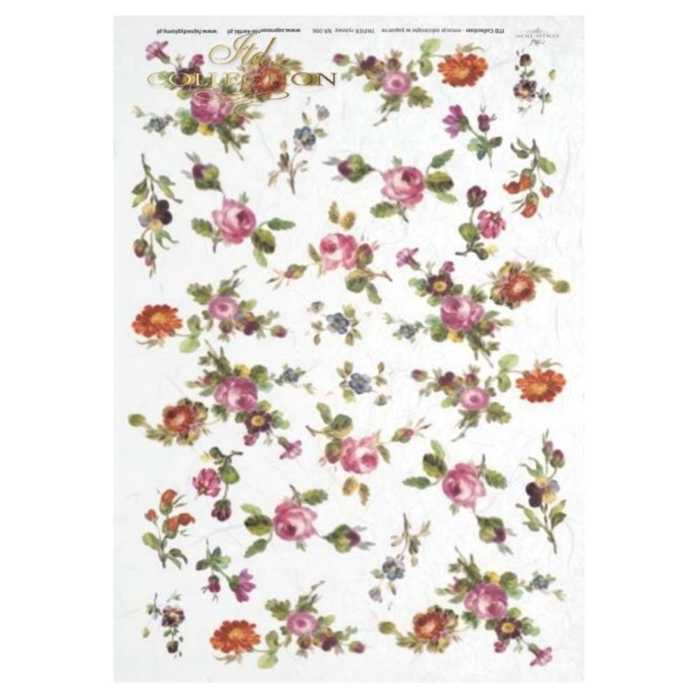 Copyright Free Flower Napkins, Mixed Set of 4 Paper Decoupage Napkins,  Luncheon Size or Single Napkins. Copyright Free for Handmade Items 