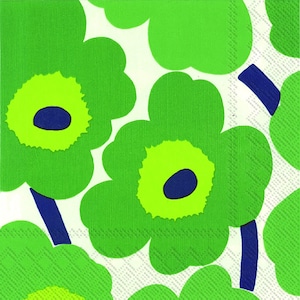 Marimekko UNIKKO Green Flowers Paper Table Napkins 33 cm square 3 ply lunch napkins