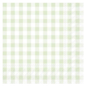 Tovaglioli di carta Taverna Light Green Gingham Check IHR, quadrati da 33 cm, 3 veli, per il pranzo