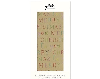 Exquisite Merry Christmas Gold Glick 4 sheets tissue wrapping paper 50 x 75 cm