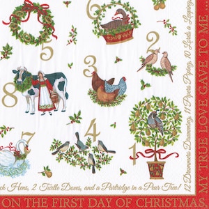 Il 12° giorno Cocktail di Natale Tovaglioli di carta Caspari 25 cm o 10 pollici quadrati 3 veli