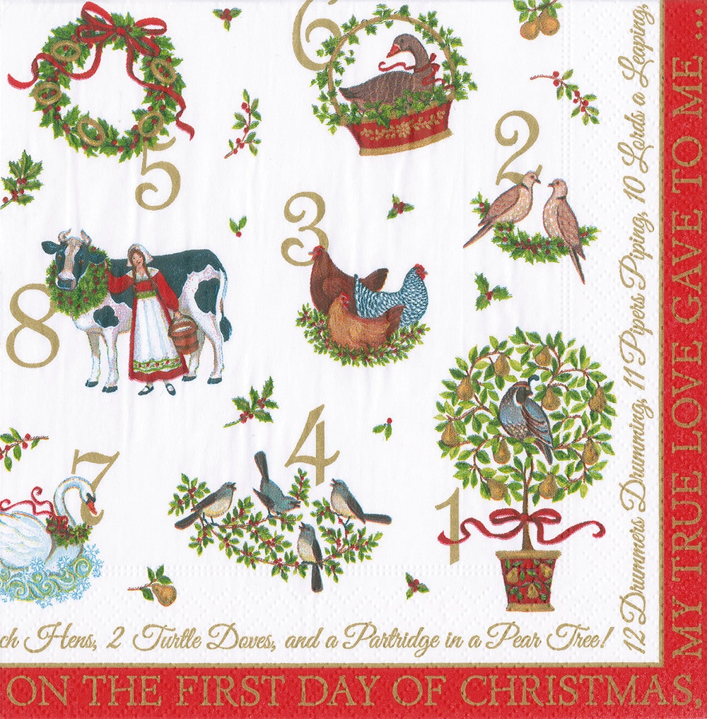 On the 12th Day Christmas Cocktail Caspari Paper Table Napkins 25 Cm or 10  Inches Square 3 Ply 