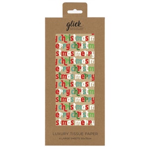 Papel de regalo Merry Christmas Script Kraft Glick 4 hojas de 50 x 75 cm plegadas en un paquete
