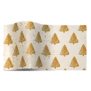 Papel de embrulho de tecido de Natal metálico com árvores de pérolas douradas Satinwrap 5 folhas 50 x 75 cm dobradas em um pacote