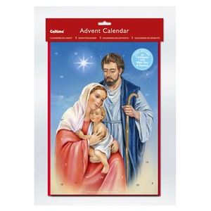Jesus Mary and Joseph Religious Advent Calendar 34 x 24 cm Caltime with 24 doors to open on the countdown to Christmas