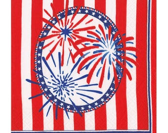 Serwetki koktajlowe Caspari Paper Stars, Stripes and Sparks, 25 cm, 20 szt., 3-warstwowe