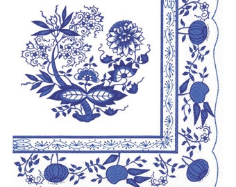 Blue White Delf Onions Pattern IHR Paper Table Napkins 33 cm square 3 ply lunch napkins