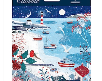 Calendario dell'Avvento Seaside in the Snow Robin & Lighthouse 160 x 160 mm Caltime con busta e 24 porticine da aprire