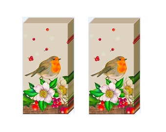 Welcome Red Robin Christmas Tissues 2 packs of 10 IHR Tissues 4 ply 20 cm square