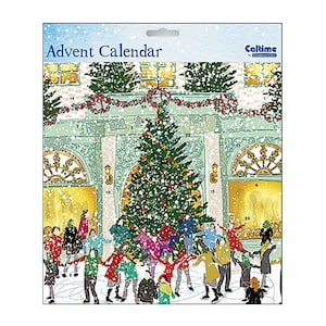 Calendrier de l&#39;Avent sapin de Noël rafale d&#39;hiver 23 x 23 cm Caltime avec 24 portes à ouvrir sur le compte à rebours jusqu&#39;à Noël