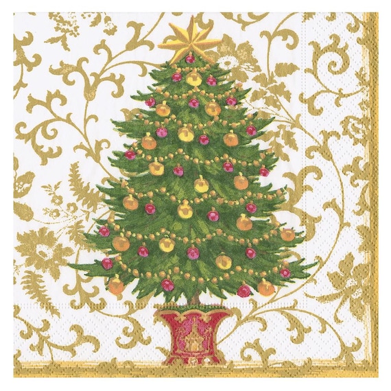 Caspari Cocktail-Servietten – Weihnachtsbäume Mit Lichtern, 20 Stück, Dreilagig, Umweltfreundlich
