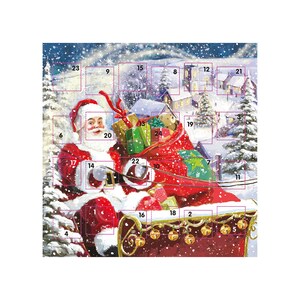 Speciale bezorging Kerstman Ling adventskalenderkaart 159 x 159 mm met envelop en 24 kleine deurtjes om te openen