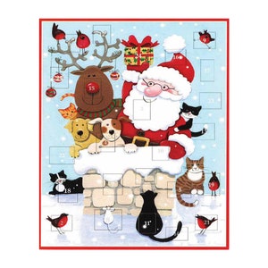 Babbo Natale nel camino Caspari Calendario dell&#39;Avvento con applique 3D con nastro pendente 41,8 x 32,4 cm